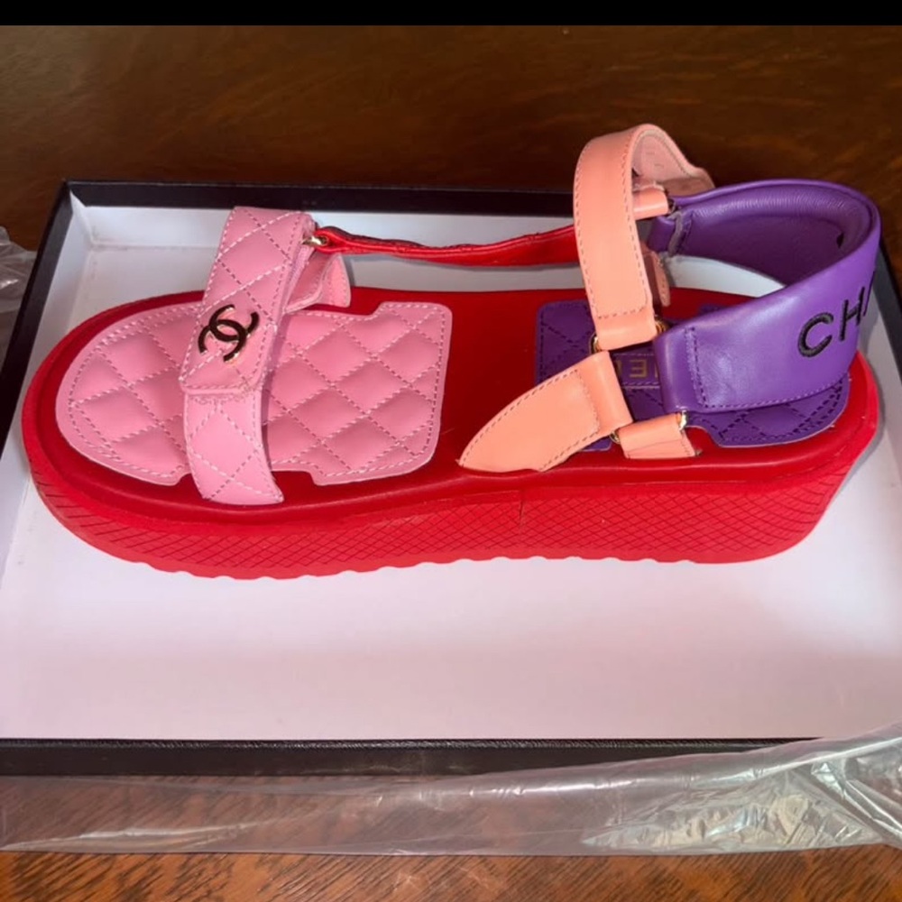CHANEL Colorful Sandals in Pink, Red, and Purple… - Picture 2 of 9